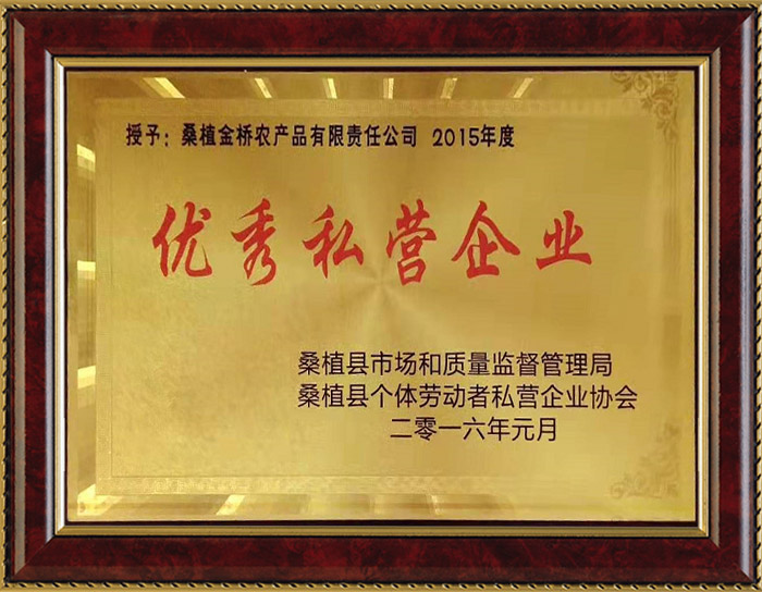 優(yōu)秀私營企業(yè)證書